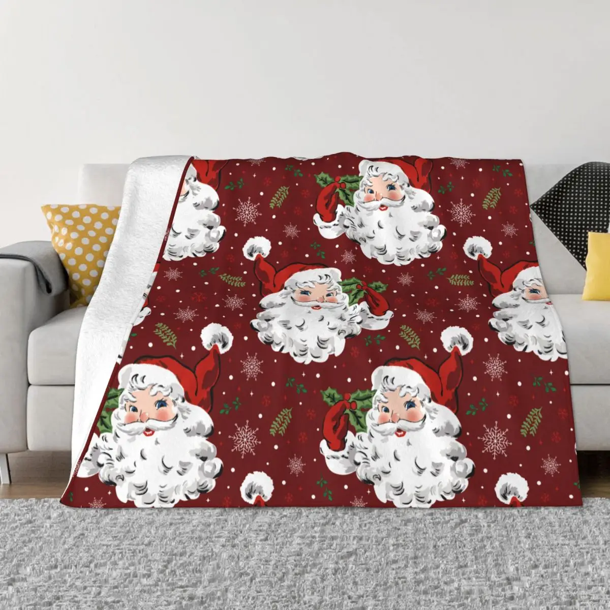 

Christmas Blankets Fleece Spring/Autumn Santa Claus With Snowflake And Holly Throw Blankets for Home Travel Plush Thin Quilt