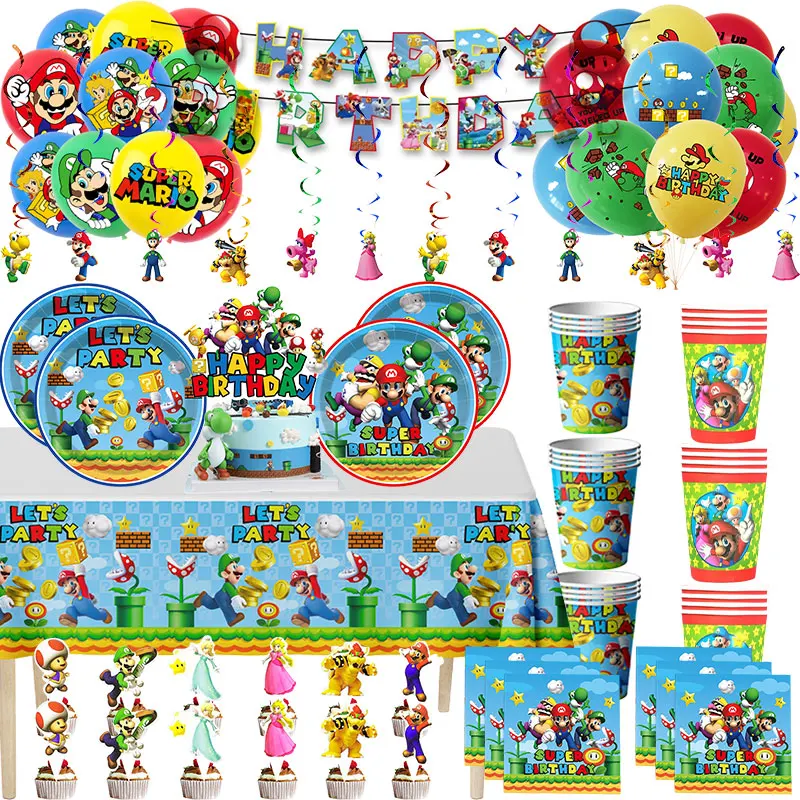 Тема Супер Марио Луиджи принадлежности для дня рождения набор посуды салфетки