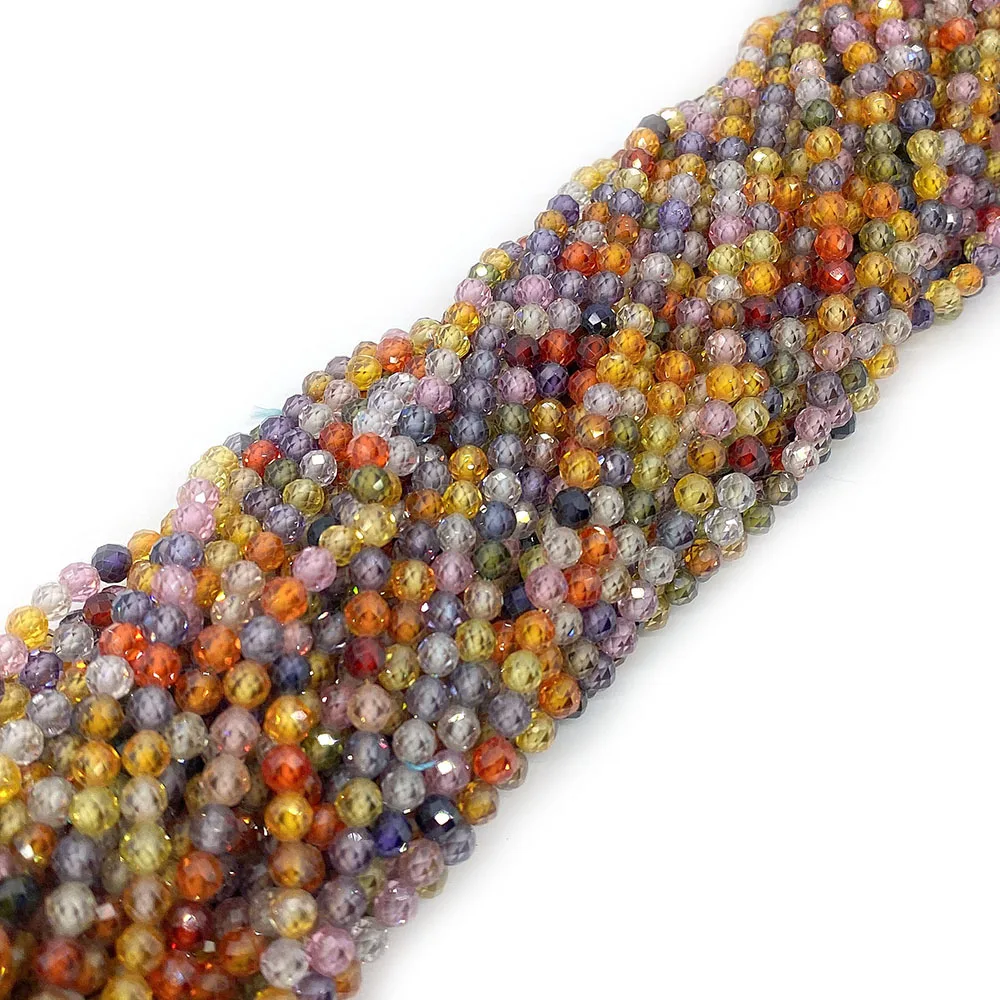 

Natural Stone Zircon Necklace Bead 2mm 3mm 4mm Colorful Faceted Round Small Beads for Jewelry Making Bracelet DIY Accessories
