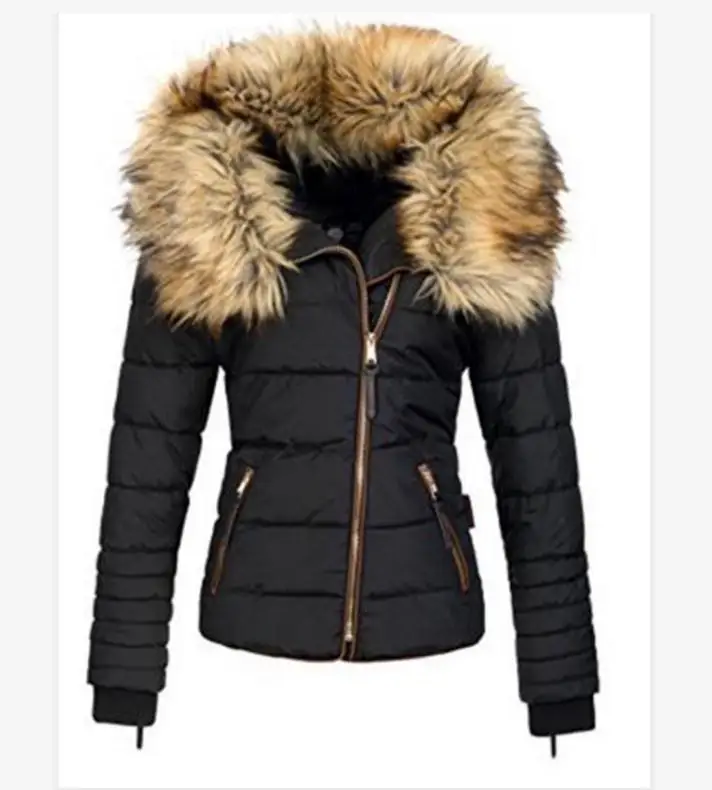 

Winter cotton jacket Women's large wool collar zippered jackets for women 2022 thickened warm coats Women parkas