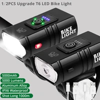 12pcs 5000mah led bicycle light usb rechargeable power display mtb mountain road bike front lamp flashlight cycling equipment