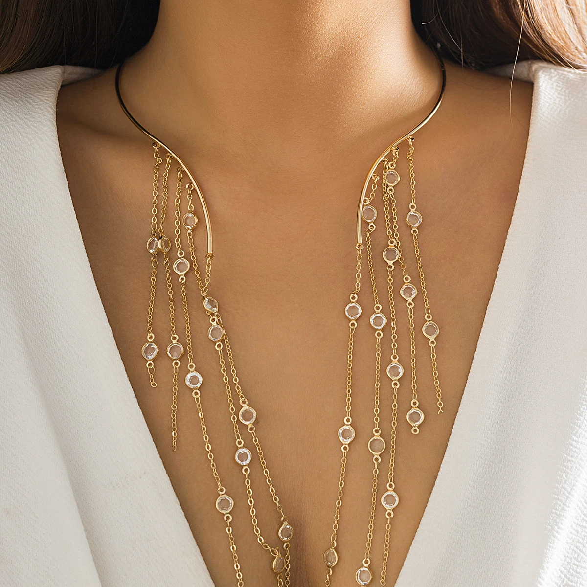 Цепочка Женская Длинная с цепочкой и кристаллами