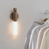 Creative Intelligent Auto PIR Motion Sensor LED Rechargeable Magnetic Night Light Wood Wall Light Kitchen Cabinet Light Lamp
