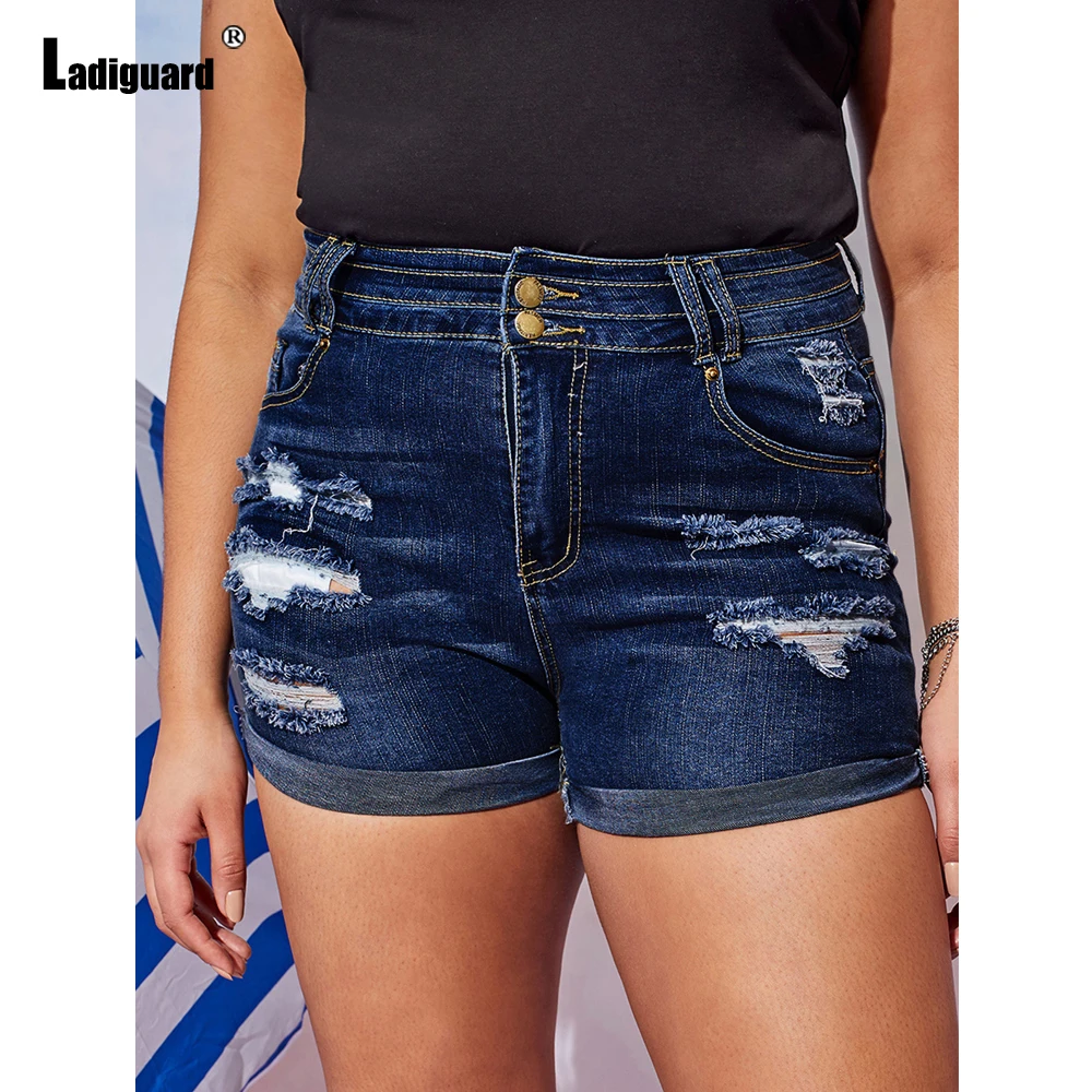 Женские летние шорты из денима с высоким вырезом на пуговицах |