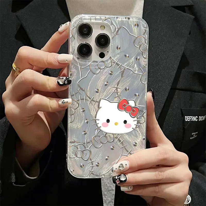 Оригинальный жесткий чехол с серебряной линией Hello Kitty для Oppo A98 A93 A92 A74 A78 A60 A57 A58 A53