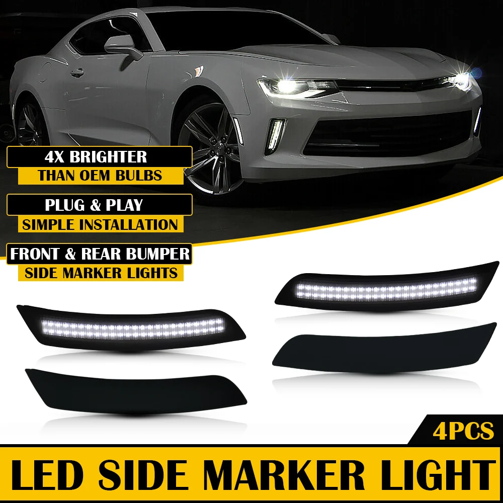 4Pcs For Chevrolet Camaro LS LT SS ZL1 2016 2017 2018 2019 2020 2021 LED Side Marker Turn Signal  Light White Red Yellow Car