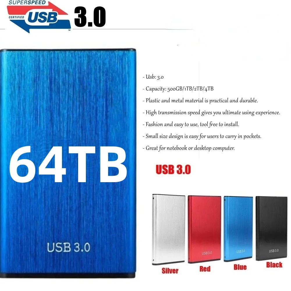 

Оригинальный внешний SSD-накопитель, 64 ТБ, мобильный твердотельный жесткий диск USB 3,1, внешний SSD Typc-C, портативный жесткий диск для ноутбука и н...