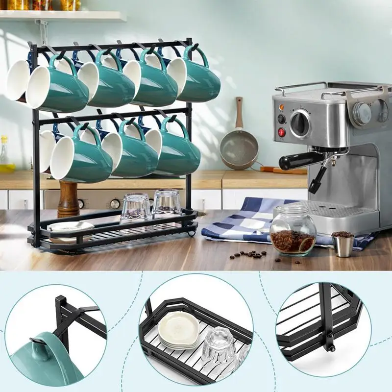 Подставка для кофейной чашки 2-уровневая подставка кружки с 14 крючками