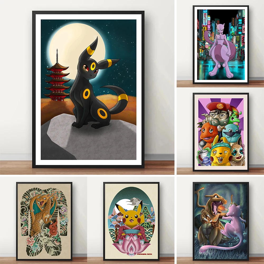 

Japanese Anime Pokemon Poster and Print Umbreon Gyarados Mewtwo Canvas Painting Kids Bedroom Gifts Wall Art Home Decor Cudros