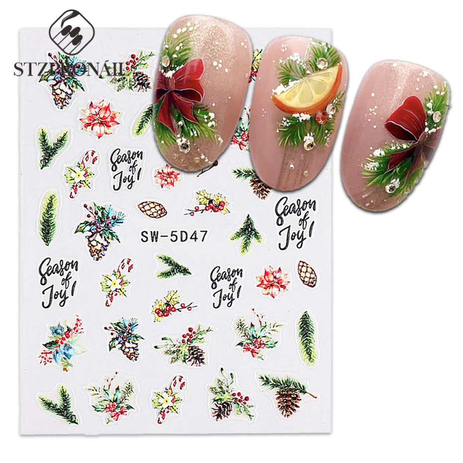

Christmas Nail Art Stickers Cute Cartoon White Snowflakes Holly Tree Santa Claus Holiday Sliders Decals Manicure Decor SLSW-5D43