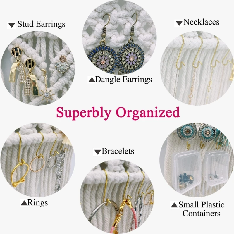 Hanging Earring Organizer Wall Mounted Jewelry Organizer Display Holder Decorative Tapestry for Necklaces Bracelets