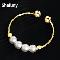 925 sterling silver 4 mini pearl adjustable finger rings 18k gold plated stackable open size rings for women fine jewelry gift