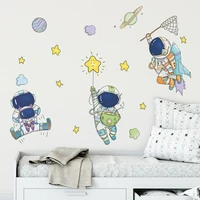cartoon astronaut catching stars self adhesive wall stickers decoration decor home accessories wallpaper