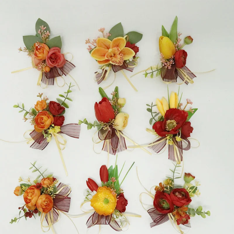 

Orange Artifical Boutonniere Flowers Rose Wrist Flower bodas groom accessories for wedding Bridesmaid Corsage