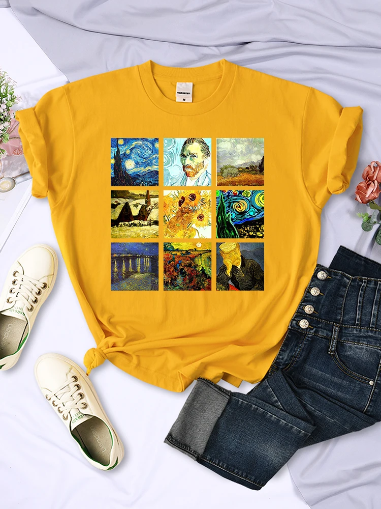 

Van Gogh Works Sanskrit Print Womens Tops Harajuku Loose T Shirts Cartoons Summer Tshirt Women'S Style Crewneck Casual Tshirt