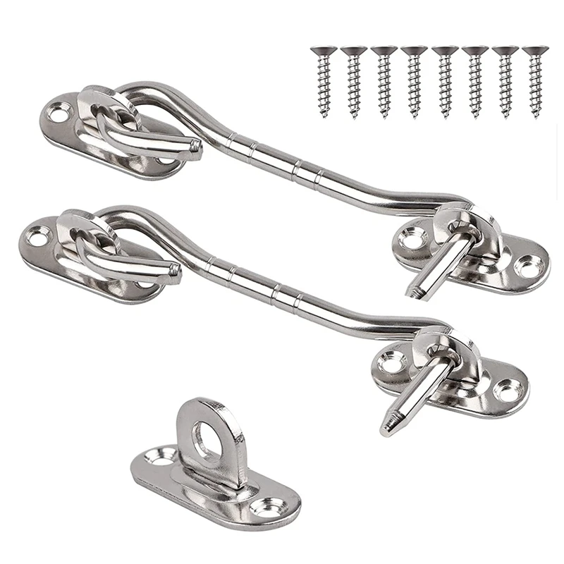 

2 Pcs Stainless Steel Cabin Hook And Eye Latch With Screws - Heavy Duty Door Gate Latch For Shutter Shed Window