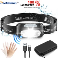 pocketman motion sensor cobled headlamp usb rechargeable headlight waterproof head lamp induction head flashlight for camping