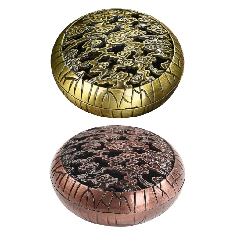 Chinese Metal Censer Round Burners with Hollow Clouds Lid Circle Incense Holder