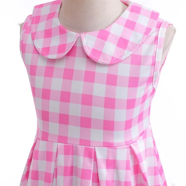2023 Hot Movie Barbi Costume for Girls Cosplay Pink Plaid Dress Halloween Fancy Dress Up Carnival Party Kids Clothes 3-10 Yrs 5