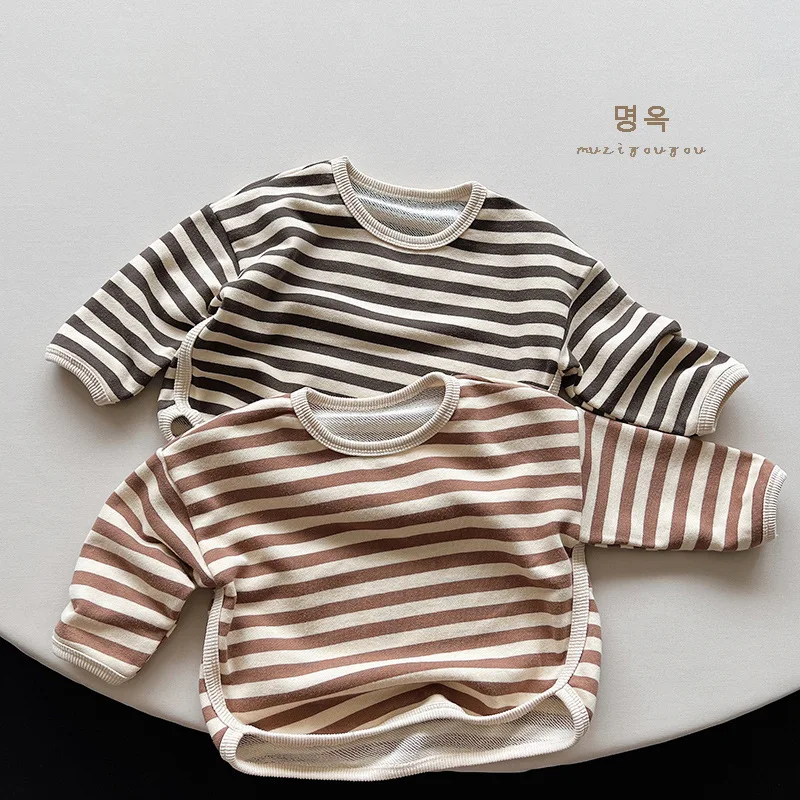 

New Autumn Baby Boys Striped T-shirts Long Sleeve Tops Korean Style Baby Kids Casual Tees Children Clothes