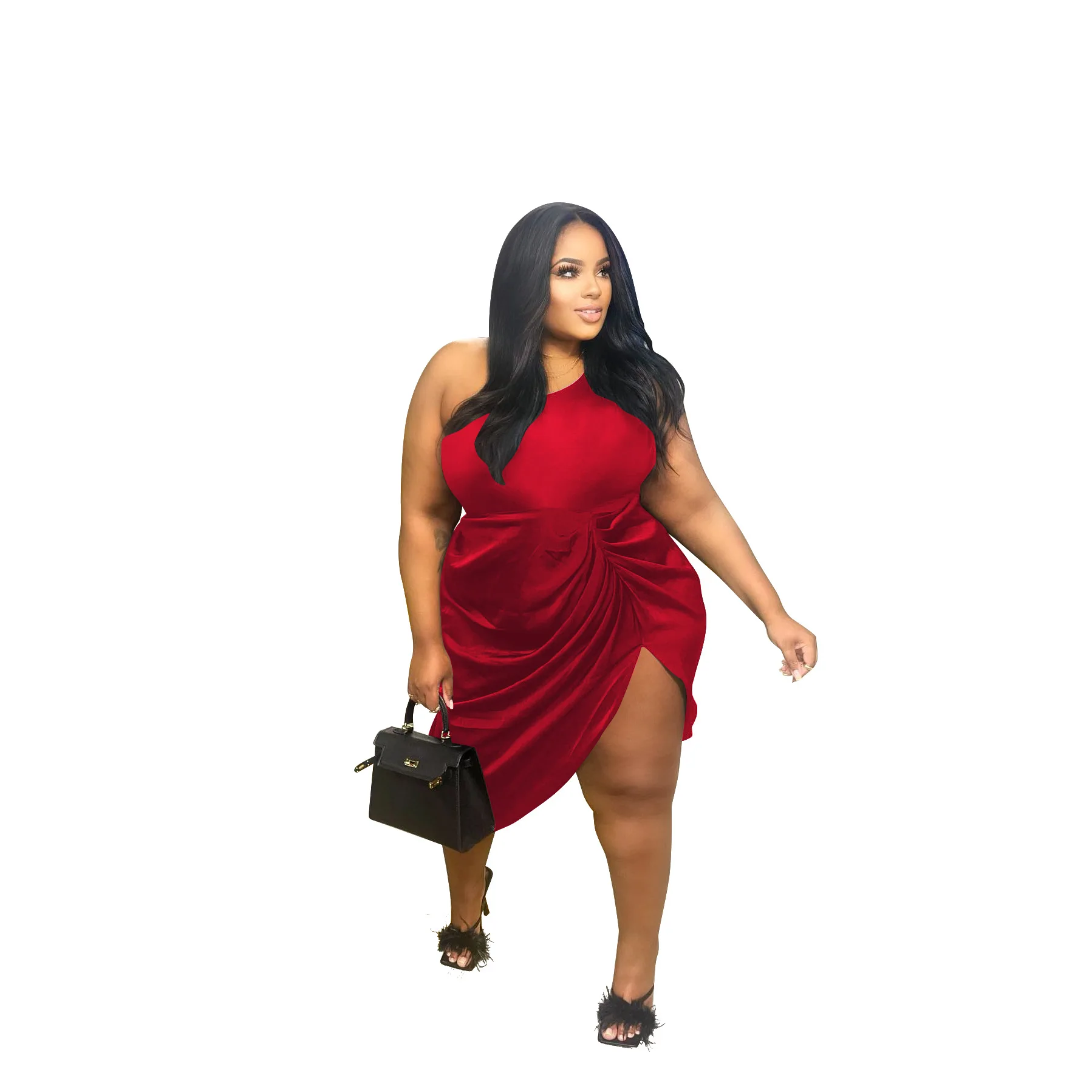 Plus Size Elegant Pretty Dress For Women Split Ruffle Luxury Cloth 2023 Summer Trendy Evening Party New Mini Dress