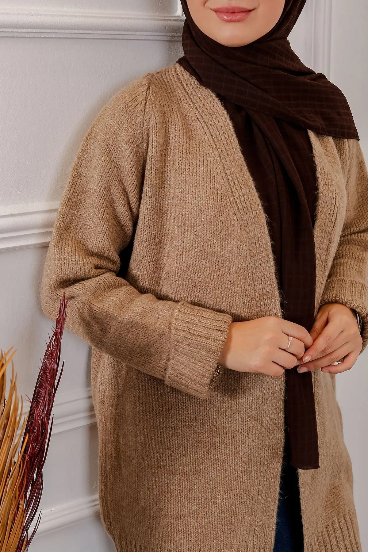 

7568 Cardigan Sweater Coffee 21 FWTRT7568 Women Muslim Sweater