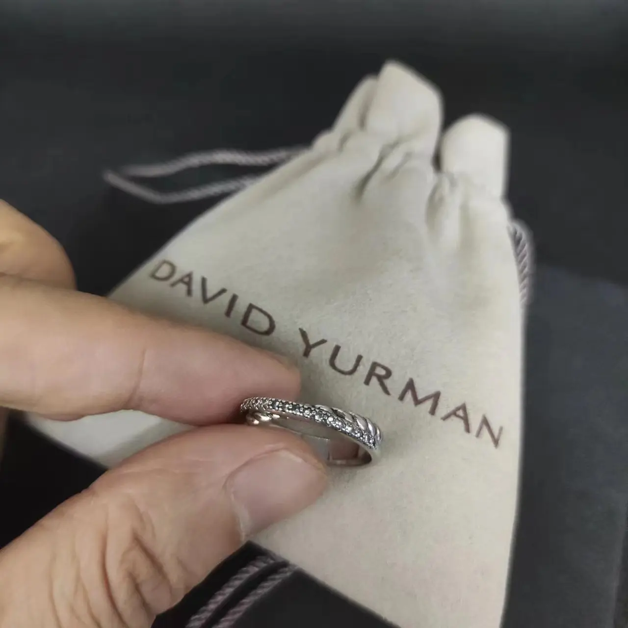 David Yurman Rings Cable Collectibles Twisted Line  White Stone Stack in Sterling Silver with Pavé Diamonds