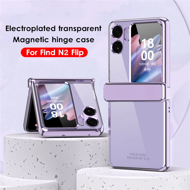 

New Style For OPPO Find N2 Flip Case Plating Clear Magnet Hinge 360 Full Protection Capa For Find N2 Flip 5G Coques