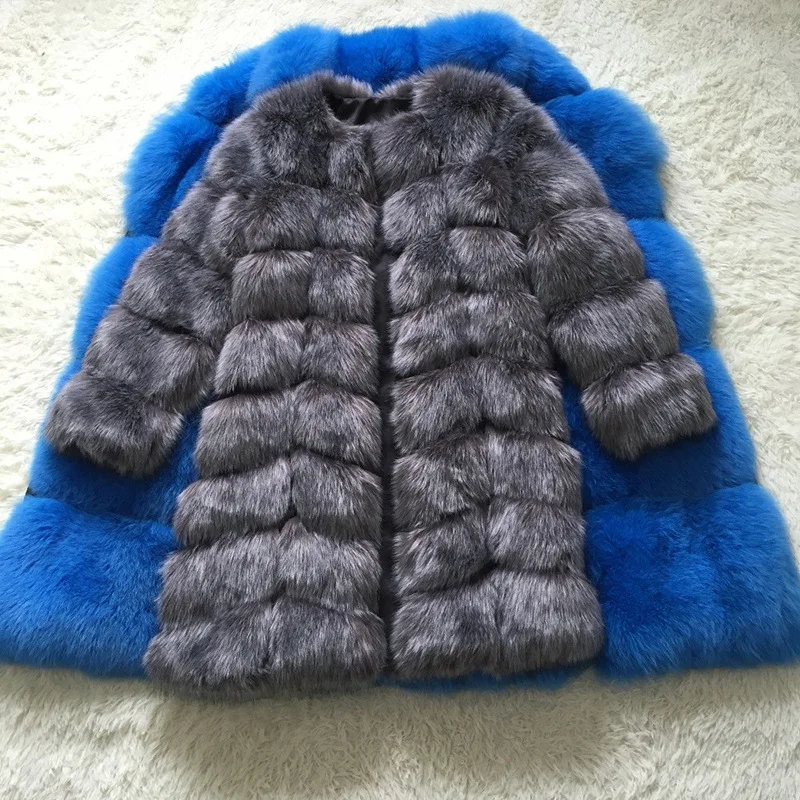 New Autumn Winter Fur Coat Women's Faux Fur Stitching Fox Fur Thick Warm Coat Fashion Mid Long Faux Fur Coat