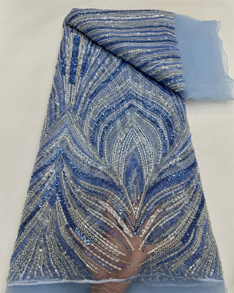 Роскошная африканская Тюлевая кружевная ткань с бусинами 2024 нигерийская ручной