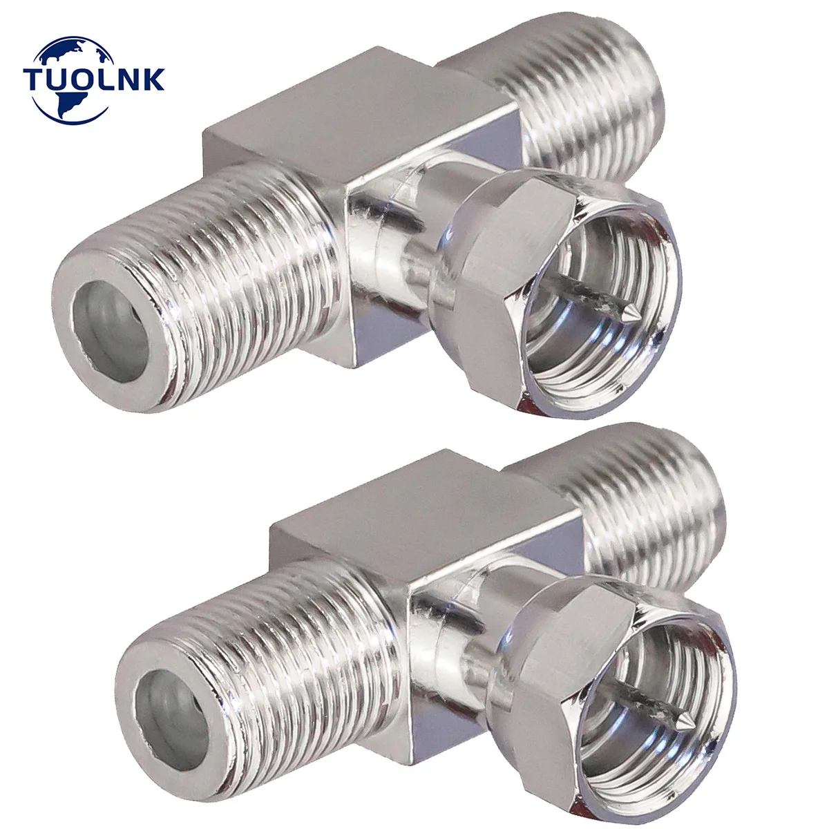 

2pcs/ Lot F Splitter 3 Way Connector F Male to Dual F Female Triple Tee Connector T-Shape Adapter for TV Video Antenna
