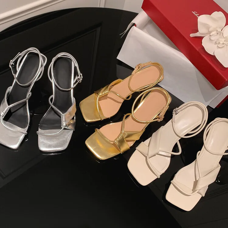 Женские сандалии на весну и лето женская обувь тонком каблуке 7 см из натуральной