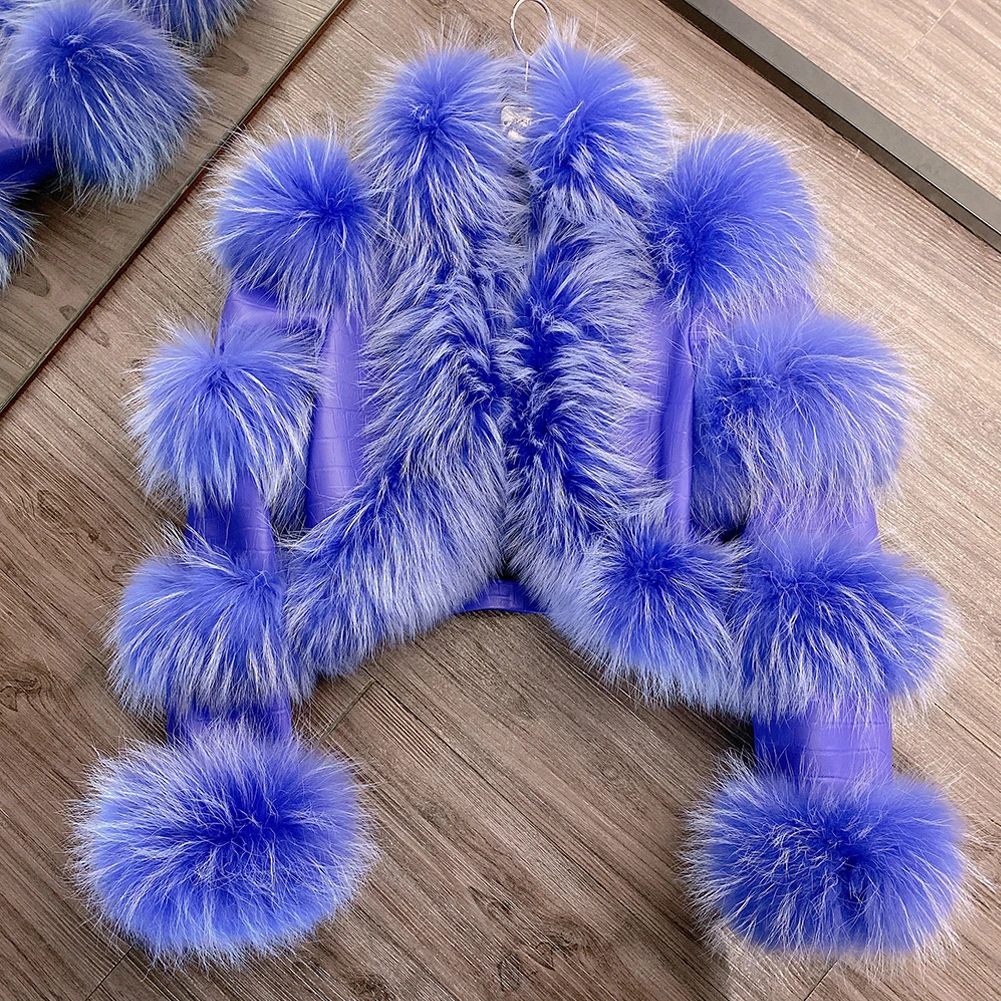 Denny &amp Dora Фиолетовая женская байкерская кожаная куртка с меховым воротником