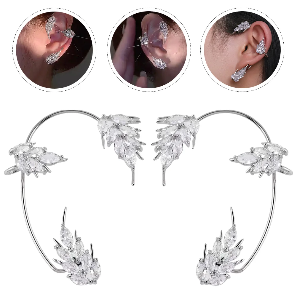 

2 Pcs Tassel Chain Ear Cuff Clip Earrings Rhinestones Women Alloy Non- Bone Clips Miss Fashion