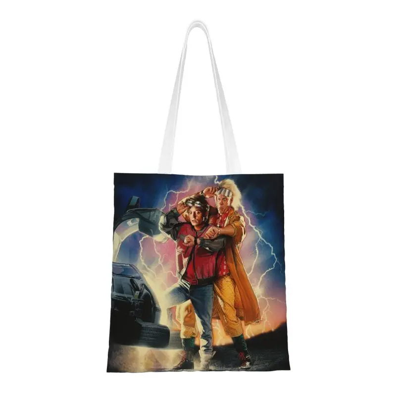 

Custom Marty And His Fusion Powered Future Shopping Canvas Bag Women Reusable Grocery Back To The Future Tote Shopper Bags