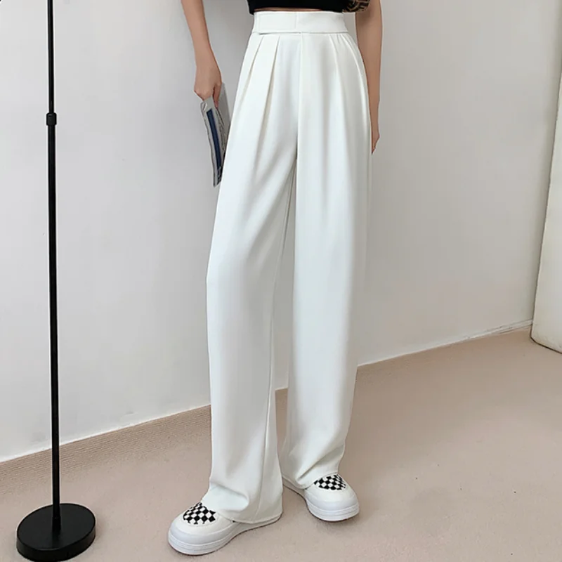 

Женские брюки с эластичной завышенной талией, длинные брюки с широкими штанинами, свободные прямые брюки с защитой от морщин, Новинка лета 2022