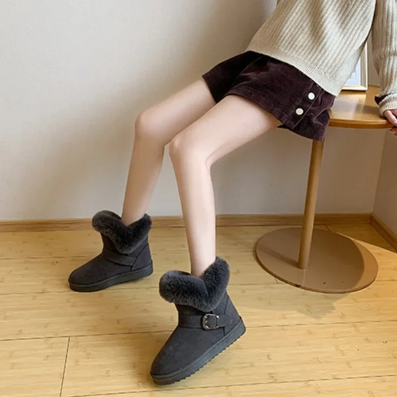 Женские зимние плюшевые ботинки на плоской подошве с застежкой-молнией цвета в