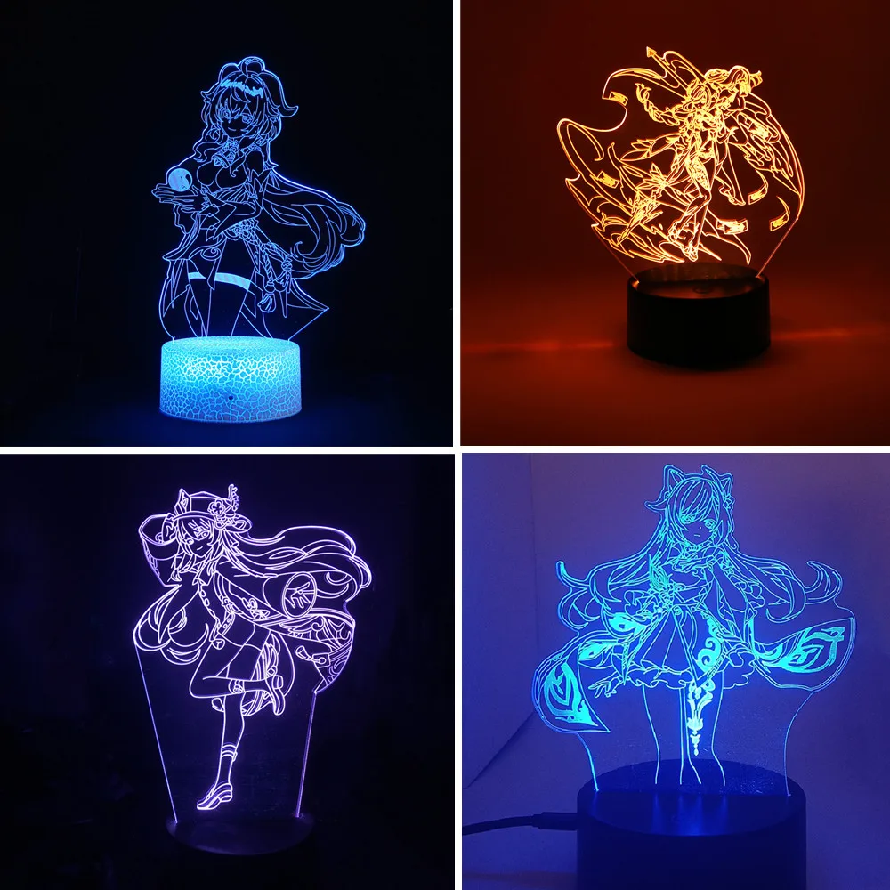 

3D Night Lights Genshin Impact Lamp Illusion Anime Lampara Lighting LED Bedroom Decoration Game Lamp Color Changing Doll