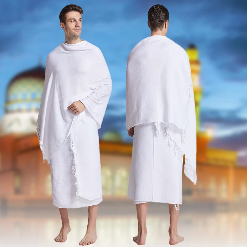 2Pcs Ihram Pilgrimage Towel For Muslim Arab Mecca Hajj Clothes Men  Islamic Ramadan Prayer Worship Costumes Shawl Jubba Thobe