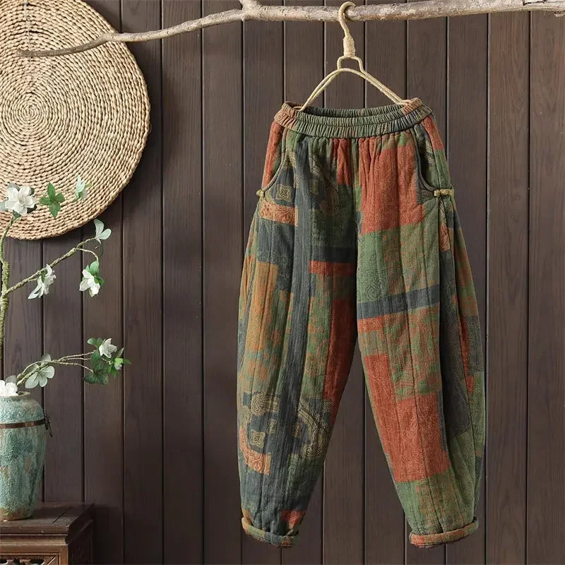 Geste Ppte Hosen Retro Elastische Taille Kunst Frauen Lose Große Herbst/Winter Outwear Bedruckte Yalssige Baumwoll Hose ERFW