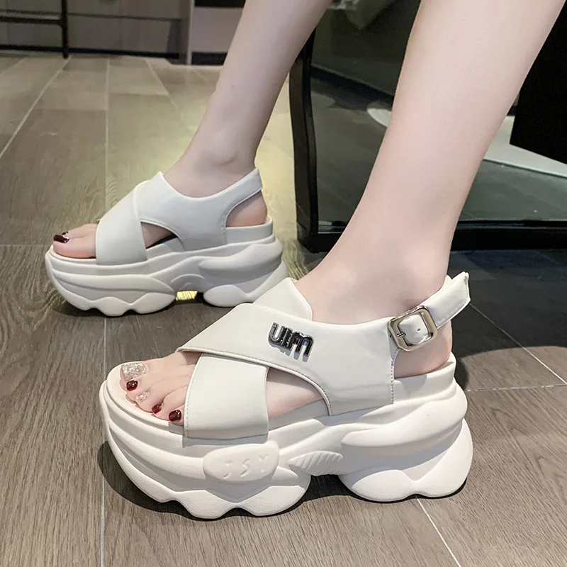 9CM Heightening Thick Bottom Heightening Women's Sandals Summer Fashion Casual Wedge Beach Slippers Non-slip Wear-resisting