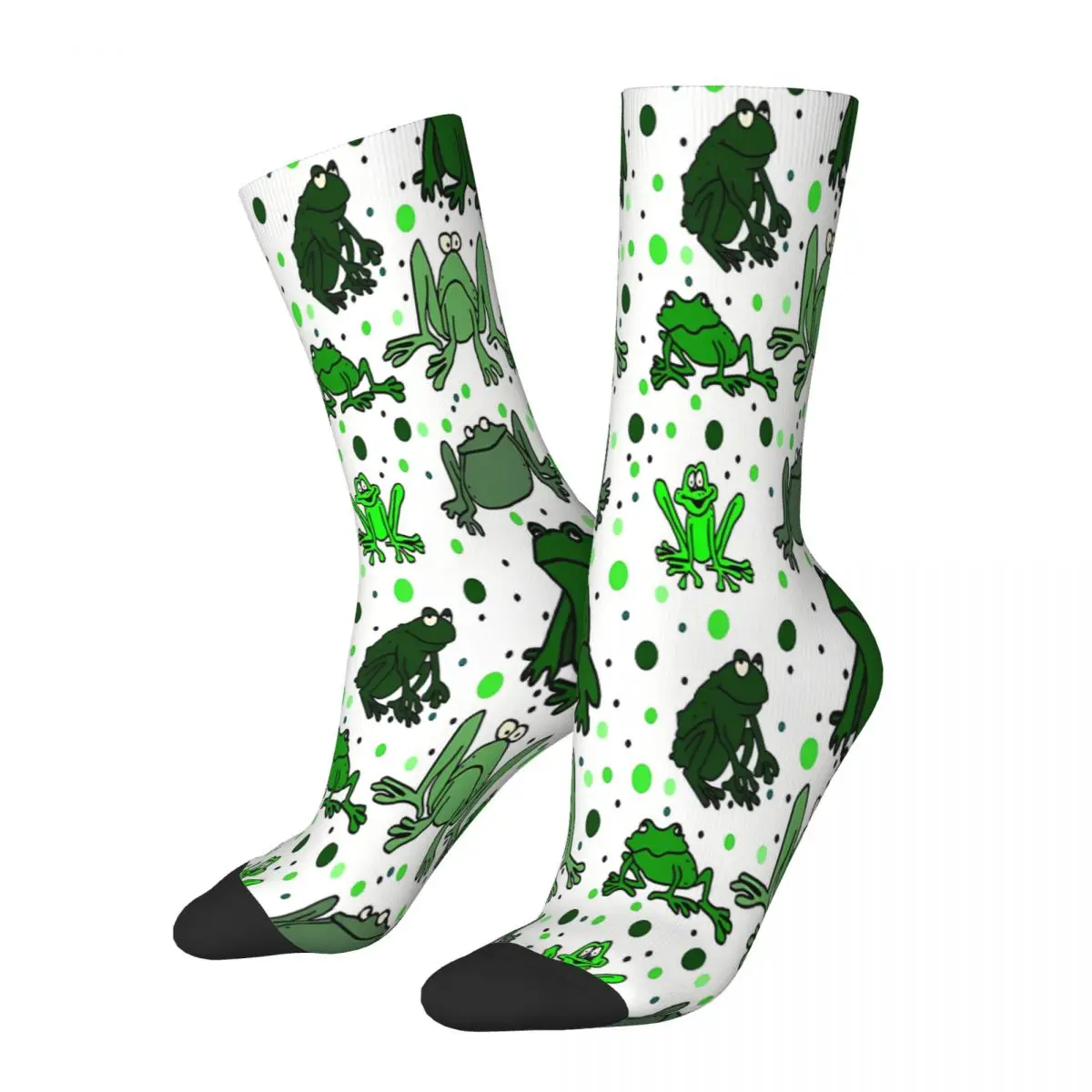 

Funny Green Frog Cartoon With White Background Socks Male Mens Women Spring Stockings Printed