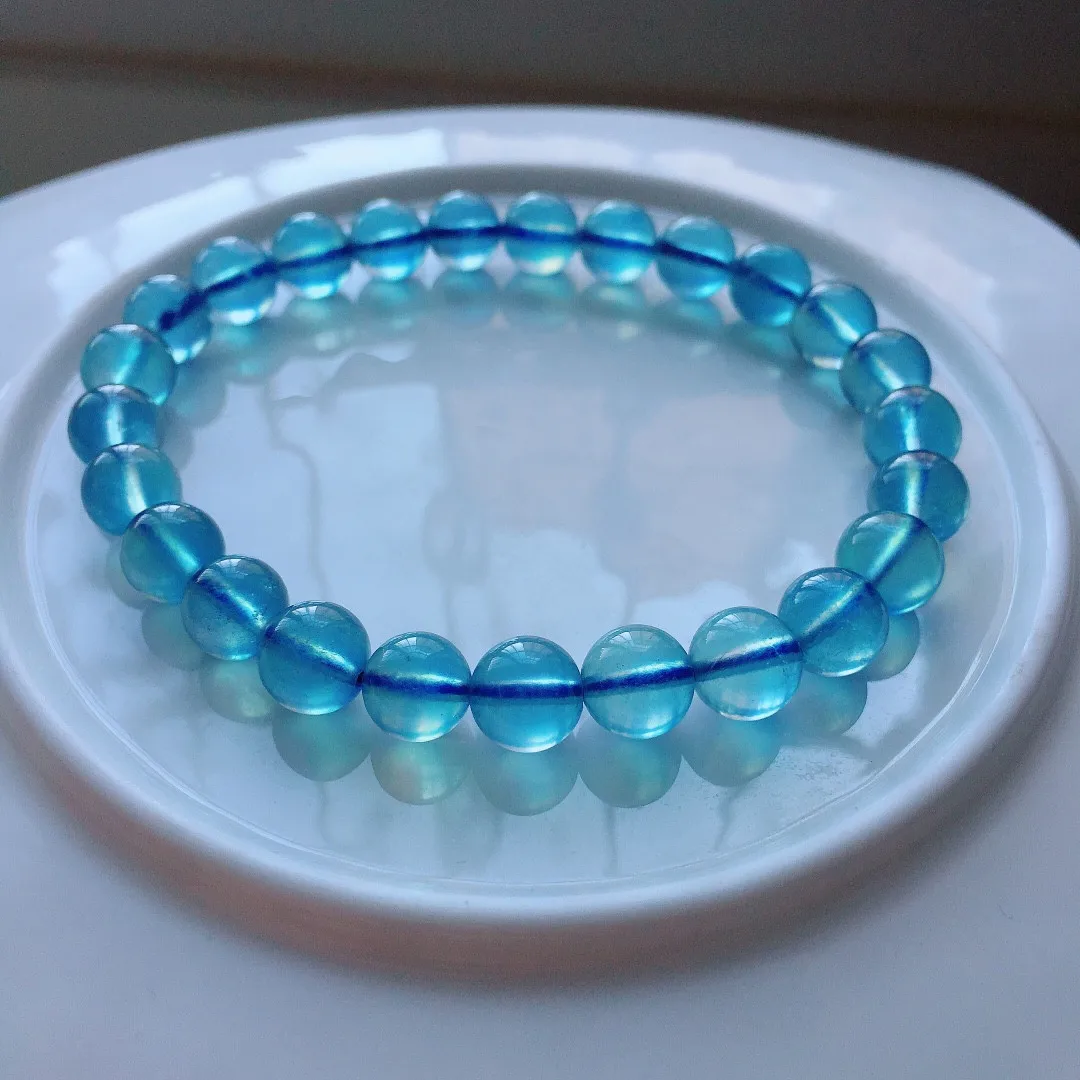 

7mm Natural Blue Aquamarine Bracelet Jewelry For Women Lady Man Healing Love Gift Stone Crystal Beads Gemstone Strands AAAAA