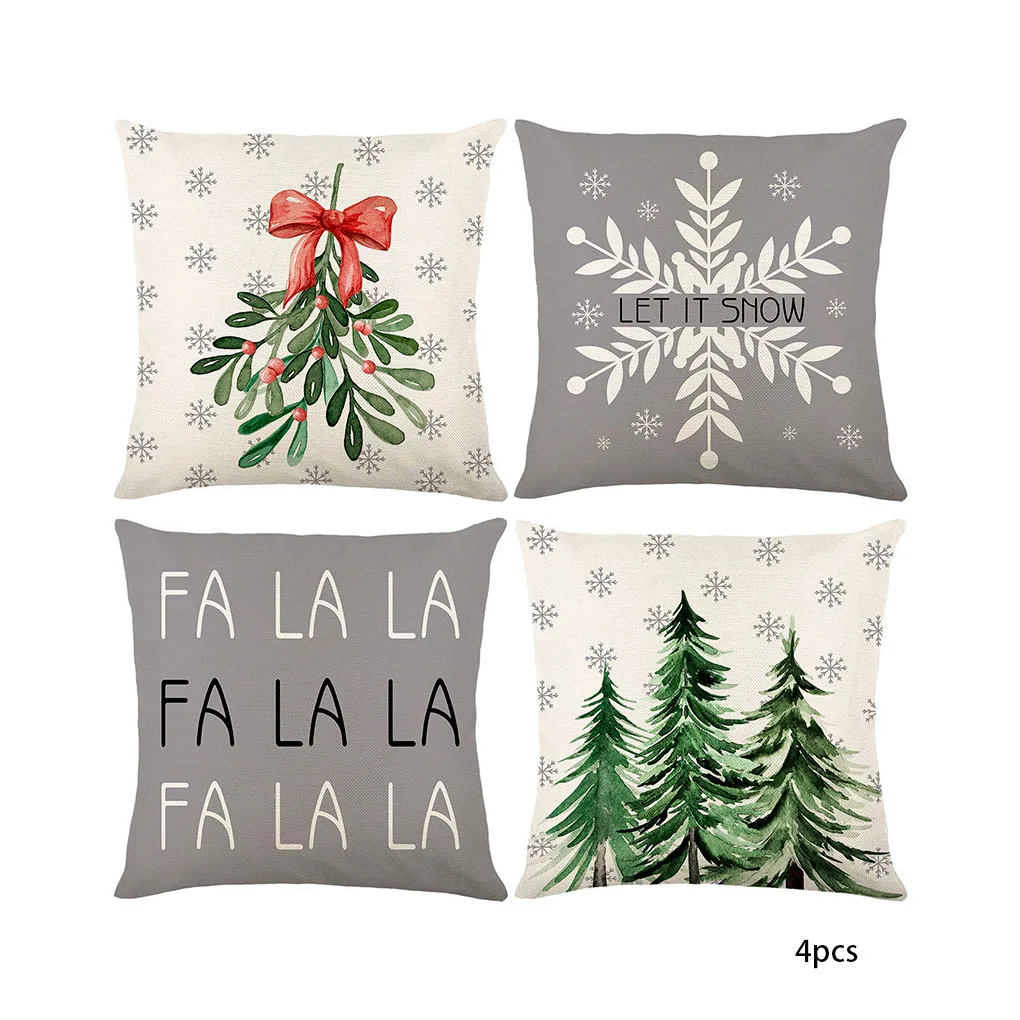 

4 Pieces Christmas Pillow Case Xmas Pillowcase Cover Linen Protector Bed Chair Household Office Car Printed Decoration