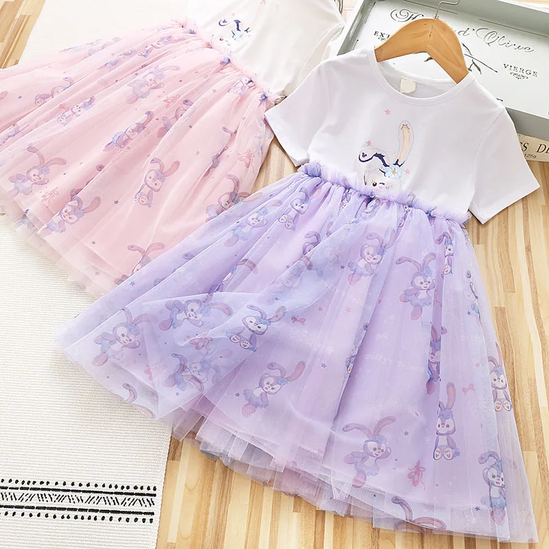 

Disney Mesh Dress for Girls 2022 Summer Kids Cute Cartoon Stellalou Princess Party Dresses 2-8 Years Vestidos Children Clothes