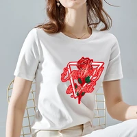 womens t shirt casual slim color trendy cool punk rose print pattern top basic commuter ladies round neck all match soft top