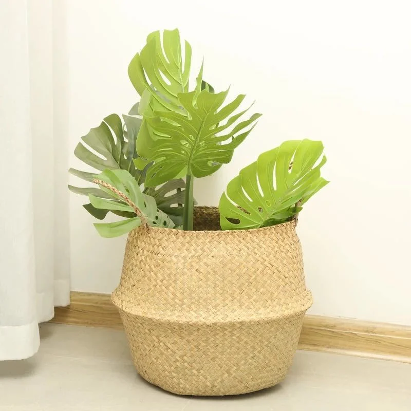 

12x16x15cm Storage Basket Rattan Straw Basket Wicker Seagrasss Folding Laundry Flower Pot Flower Vase Home Hanging Basket