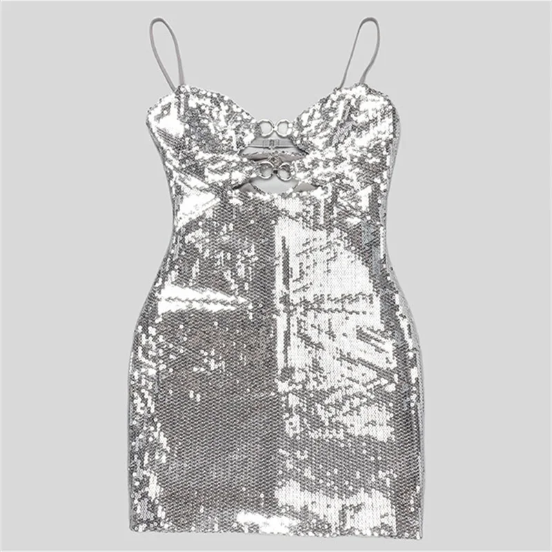 Модные летние платья новинка 2024 мини-юбка на бретелях с блестками сексуальные