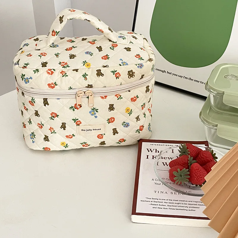 

Cute Cartoon Bear Flower Makeup Bag Large Capacity Portable Travel Toiletry Sundry Storage for Women