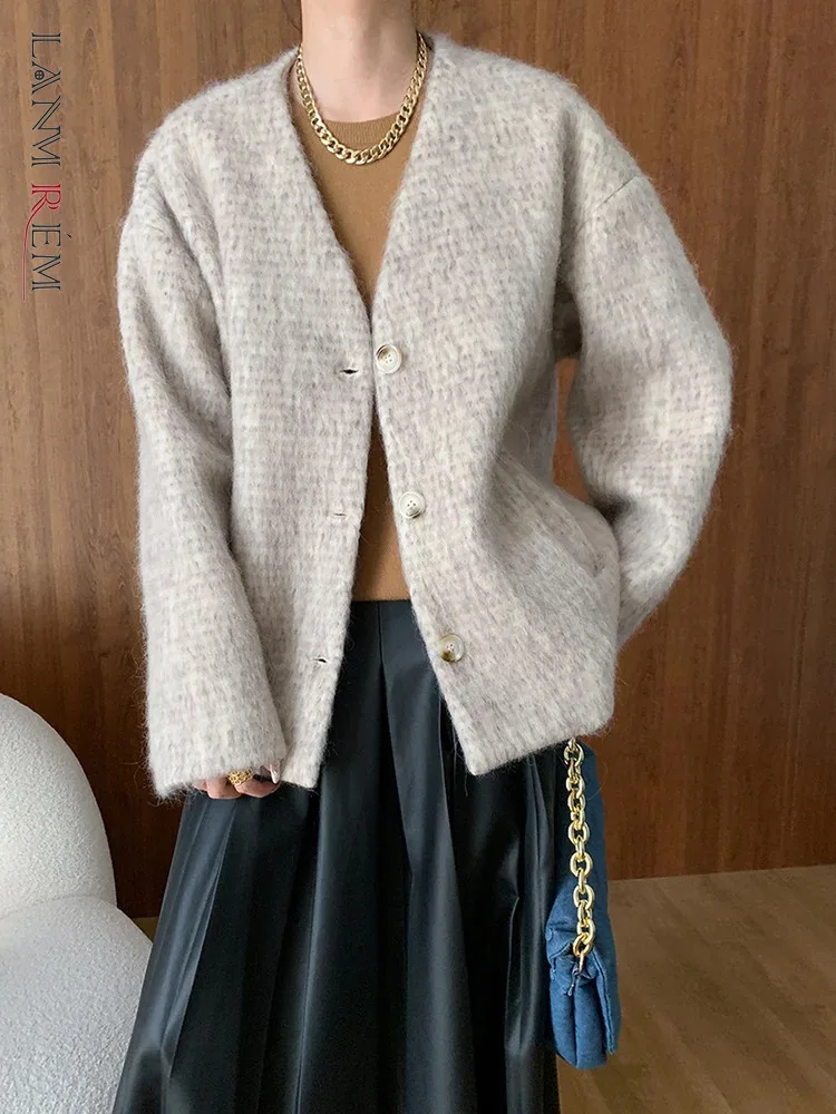 Женские шерстяные блейзеры LANMREM однобортные офисные свободные куртки с
